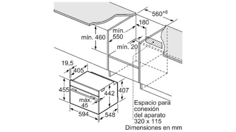 Kích thước lắp đặt lò nướng Bosch CMG633BB1