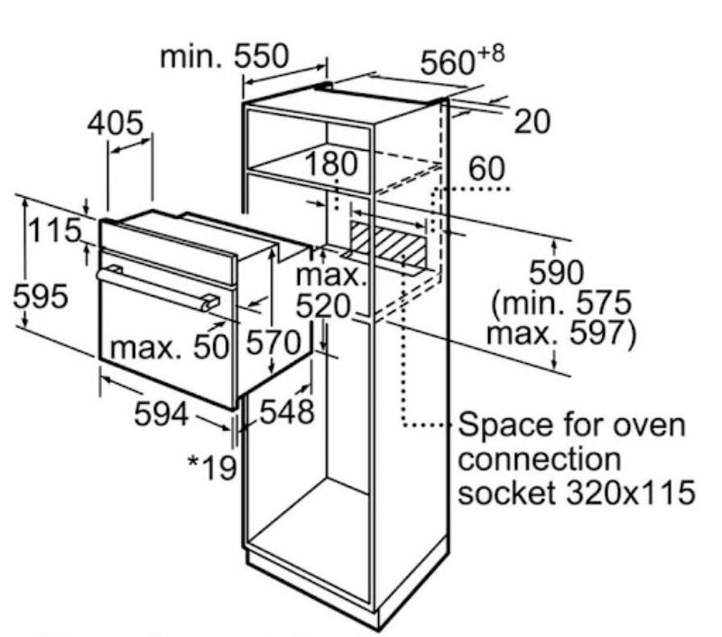 Kích thước lắp đặt lò nướng Bosch HBF113BR0A