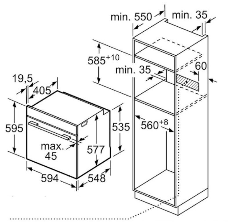 Kích thước lắp đặt lò nướng Bosch HBG634BB1B